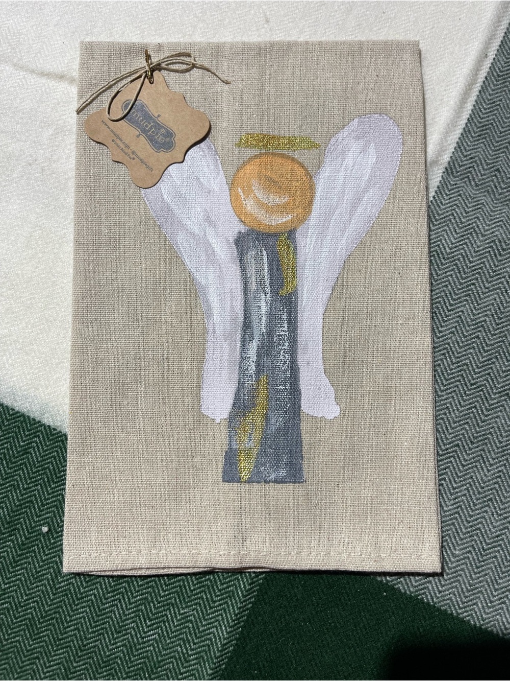Mud Pie Christmas Angel Painted Linen Hand Towel